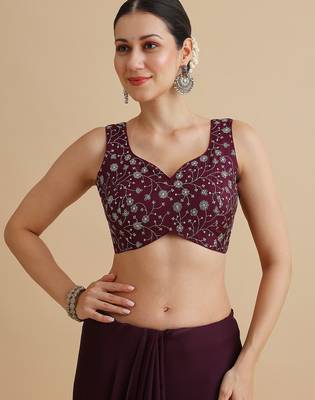 Maroon embroidered silk blouse 1