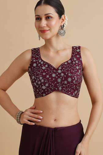 Maroon embroidered silk blouse