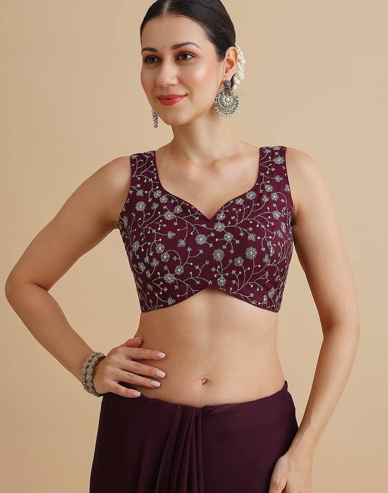 Maroon embroidered silk blouse