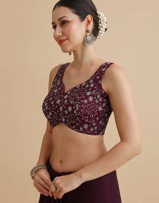 Maroon embroidered silk blouse 2