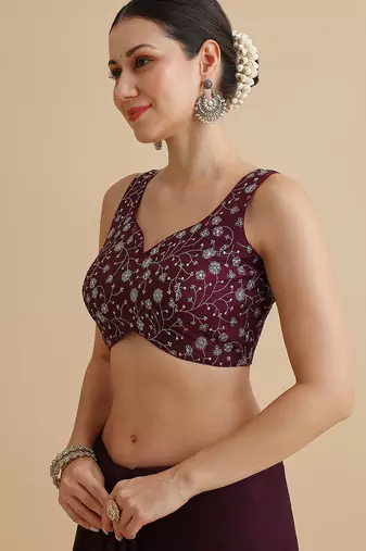 Maroon embroidered silk blouse