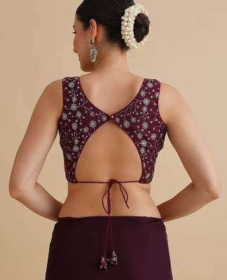 Maroon embroidered silk blouse 3