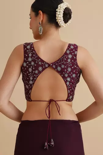Maroon embroidered silk blouse