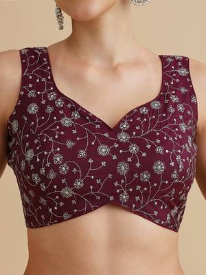 Maroon embroidered silk blouse 4