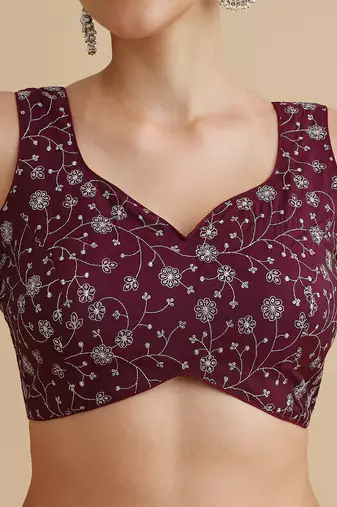Maroon embroidered silk blouse