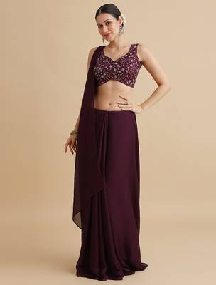 Maroon embroidered silk blouse 5