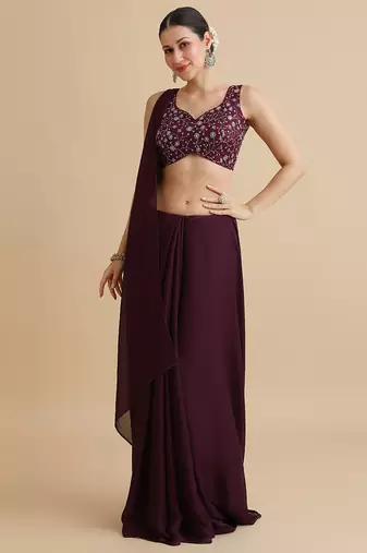 Maroon embroidered silk blouse
