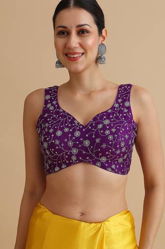 Purpleembroidered silk blouse