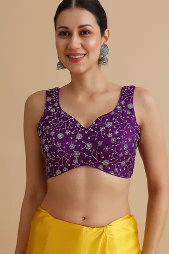 Purpleembroidered silk blouse