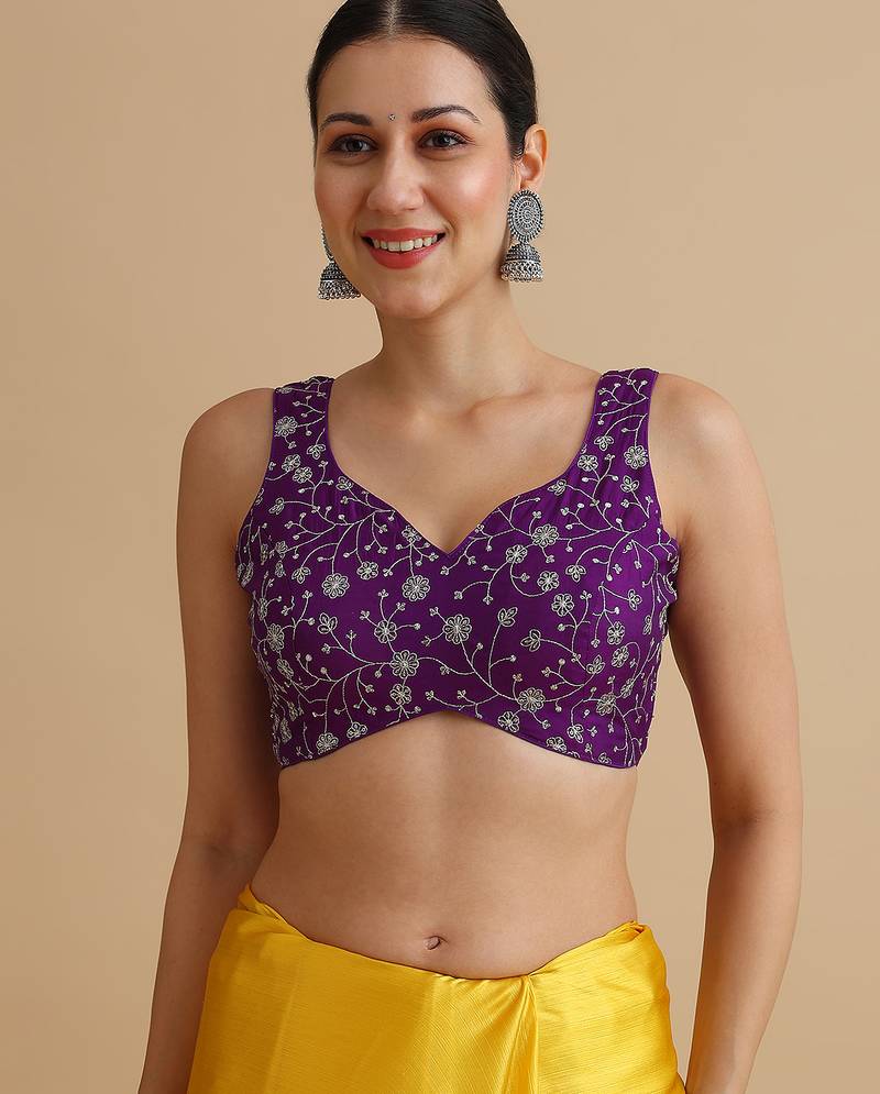 Purpleembroidered silk blouse