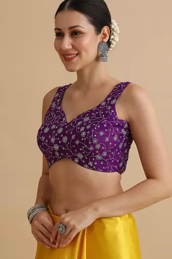 Purpleembroidered silk blouse