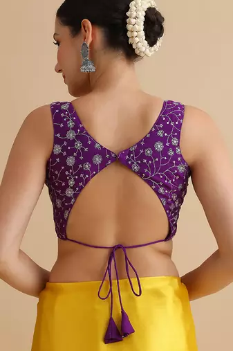 Purpleembroidered silk blouse