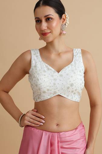 White embroidered silk blouse