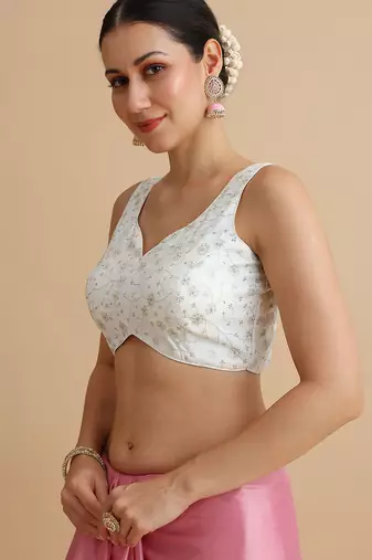 White embroidered silk blouse
