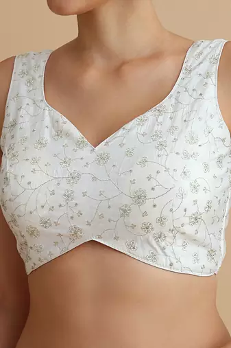 White embroidered silk blouse