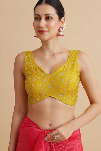Yellow embroidered silk blouse