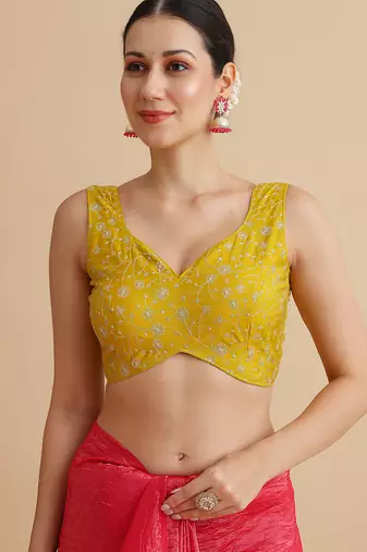 Yellow embroidered silk blouse