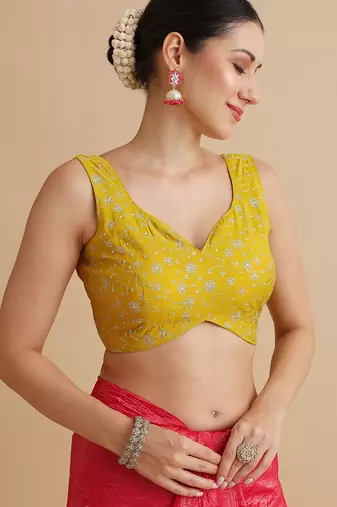 Yellow embroidered silk blouse