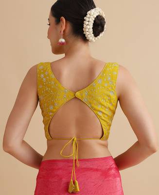 Yellow embroidered silk blouse 3