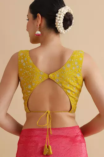 Yellow embroidered silk blouse