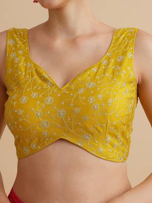 Yellow embroidered silk blouse 4