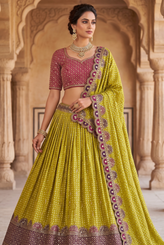 Bandhani Print Lehenga Choli with Embroidered Border and Dupatta