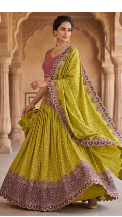 Bandhani Print Lehenga Choli with Embroidered Border and Dupatta 2