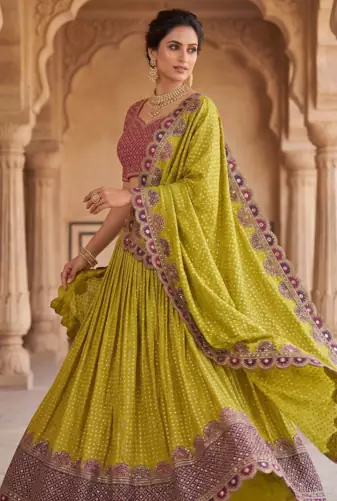 Bandhani Print Lehenga Choli with Embroidered Border and Dupatta