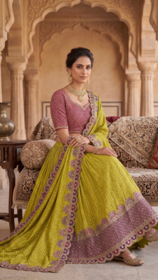Bandhani Print Lehenga Choli with Embroidered Border and Dupatta 3