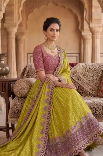Bandhani Print Lehenga Choli with Embroidered Border and Dupatta