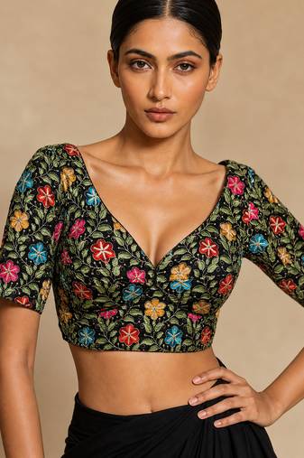 Black heavy embroidered designer blouse