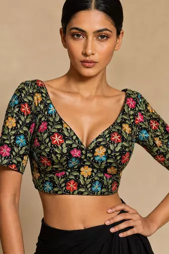 Black heavy embroidered designer blouse