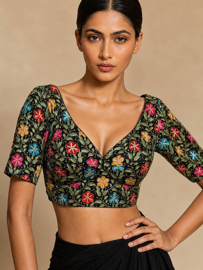 Black heavy embroidered designer blouse