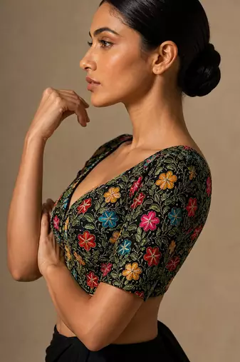 Black heavy embroidered designer blouse