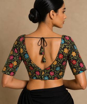 Black heavy embroidered designer blouse 3