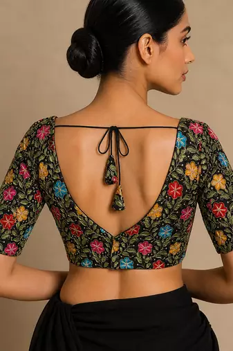 Black heavy embroidered designer blouse