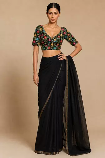 Black heavy embroidered designer blouse