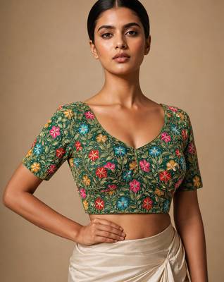 Green heavy embroidered designer blouse 1