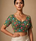 Green heavy embroidered designer blouse