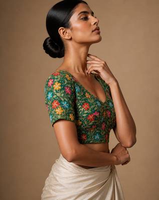 Green heavy embroidered designer blouse 2