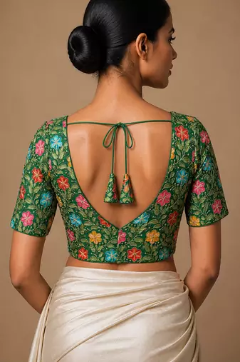 Green heavy embroidered designer blouse