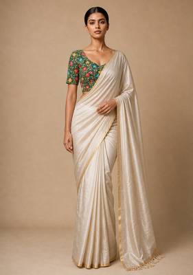 Green heavy embroidered designer blouse 4