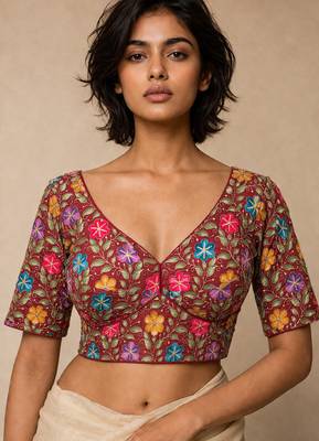 Maroon heavy embroidered designer blouse 1