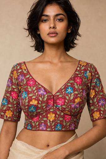 Maroon heavy embroidered designer blouse