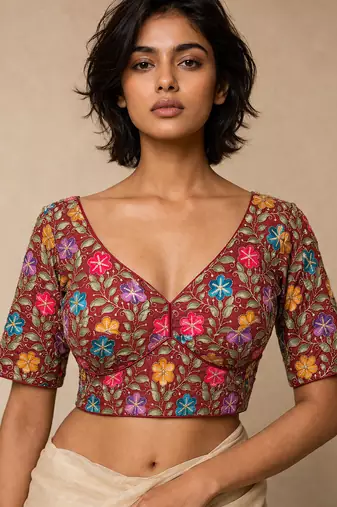 Maroon heavy embroidered designer blouse