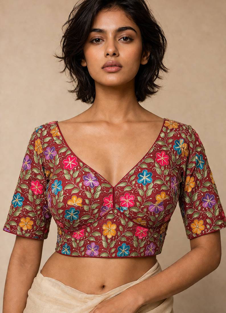Maroon heavy embroidered designer blouse