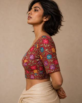 Maroon heavy embroidered designer blouse 2