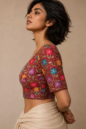 Maroon heavy embroidered designer blouse