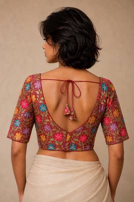 Maroon heavy embroidered designer blouse 3