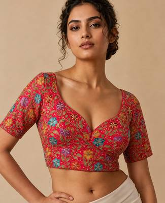 Pink heavy embroidered designer blouse 1